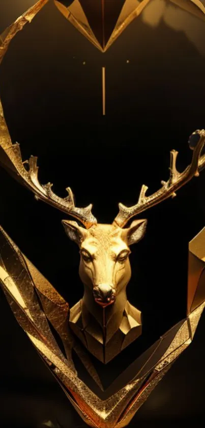 Golden art of deer head on black background.