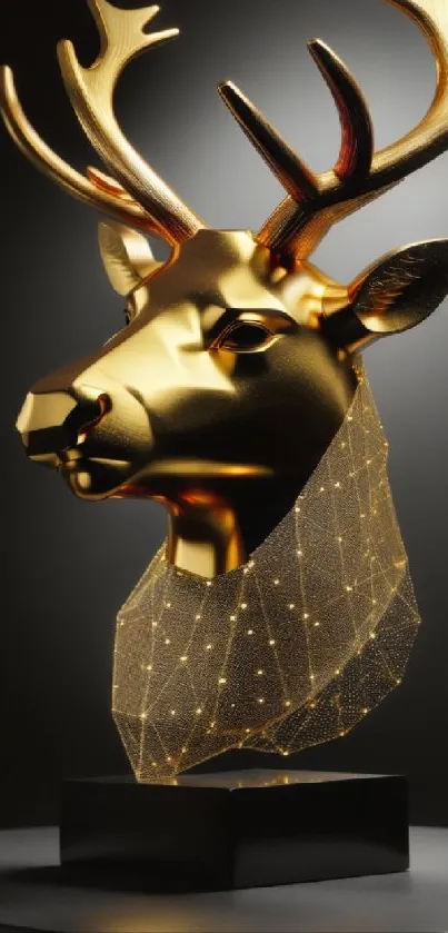 Golden deer sculpture on elegant phone wallpaper.