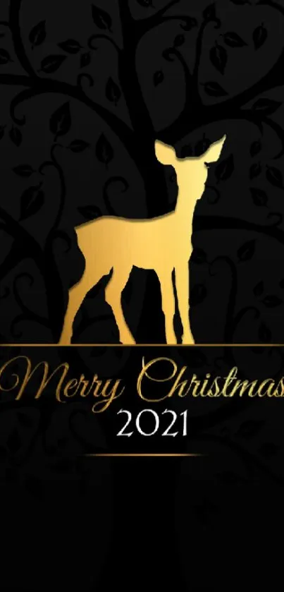 Golden deer Merry Christmas 2021 wallpaper