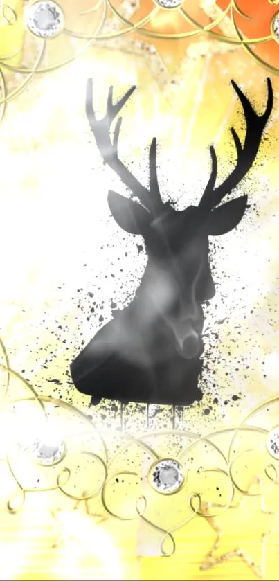 Golden deer silhouette with ornate accents in a bright design.