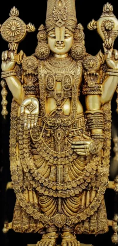 Golden deity statue with intricate details, ideal for mobile wallpaper.