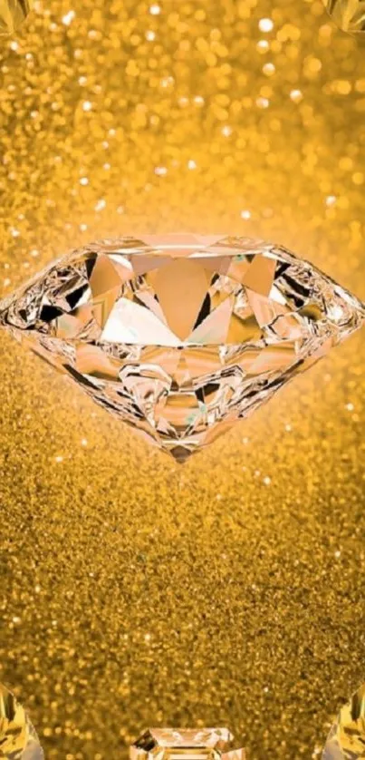 Golden diamond with sparkling gold background.