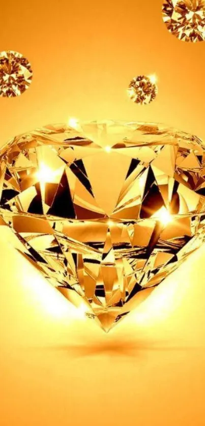 Golden diamond with radiant sparkle on mobile wallpaper.