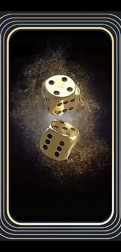 3D gold dice on phone wallpaper with elegant design.