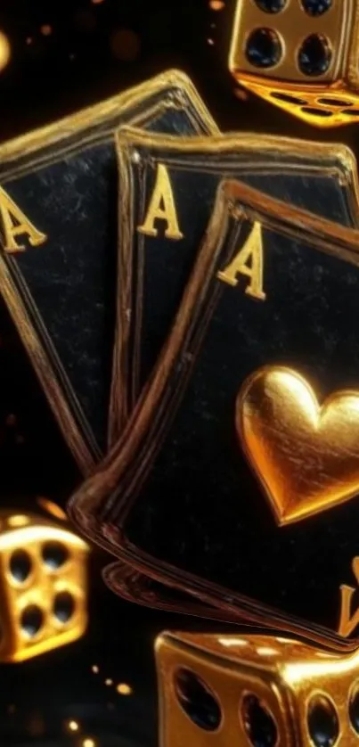 Gold dice and cards wallpaper for mobile.