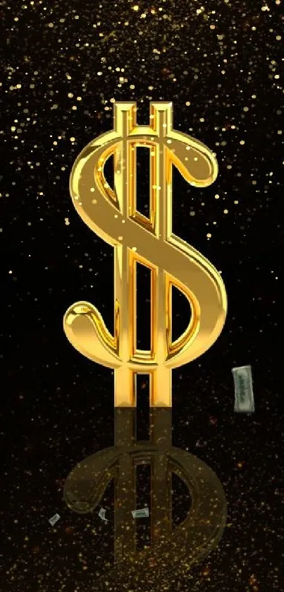 Golden dollar symbol on black background wallpaper.