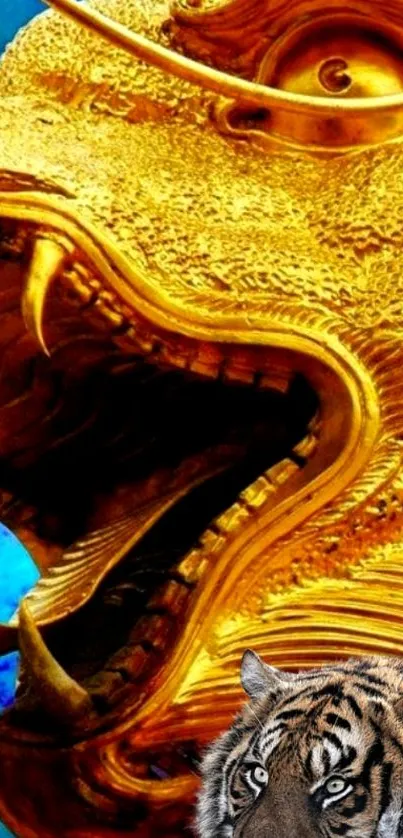 Golden dragon with a fierce tiger artwork.