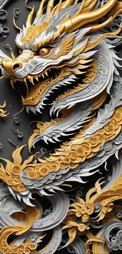 Golden dragon with intricate 3D design on a mobile wallpaper.