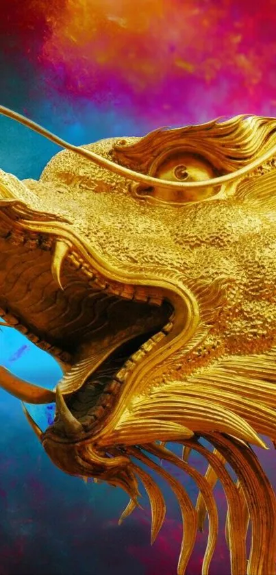 Golden dragon fantasy art with vibrant colors for mobile wallpaper.