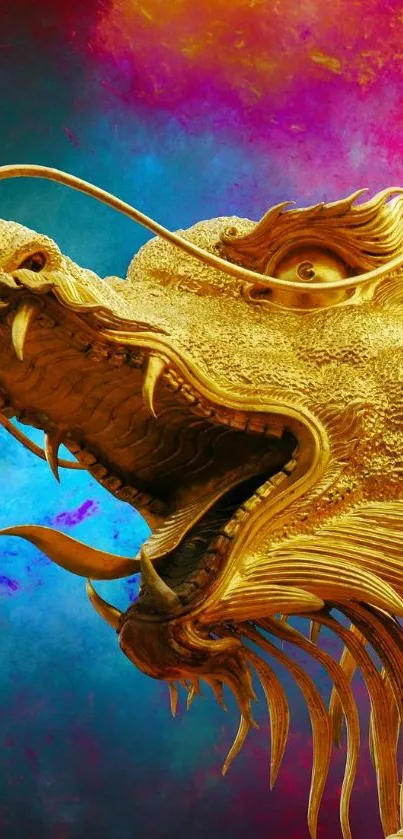 Golden dragon with vibrant background artwork.