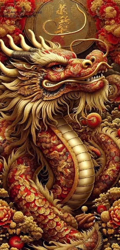 Golden dragon art wallpaper with intricate patterns