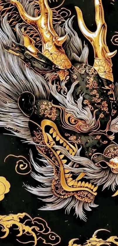 Artistic golden dragon with intricate details.