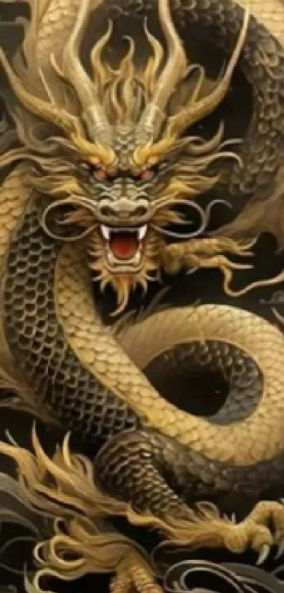 Intricate golden dragon artwork on a bold background for mobile wallpaper.