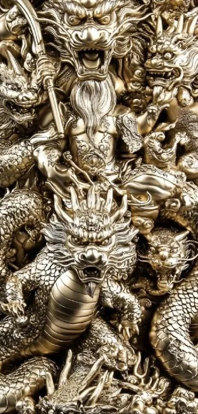 Intricate golden dragon sculpture wallpaper.