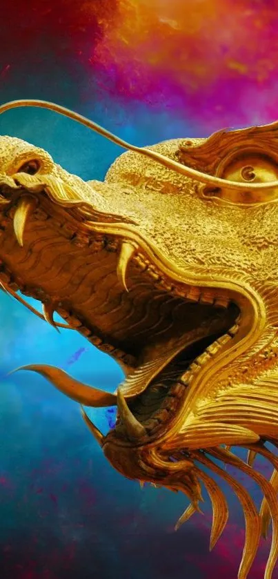 Golden dragon in vibrant fantasy colors, ideal for mobile wallpaper.