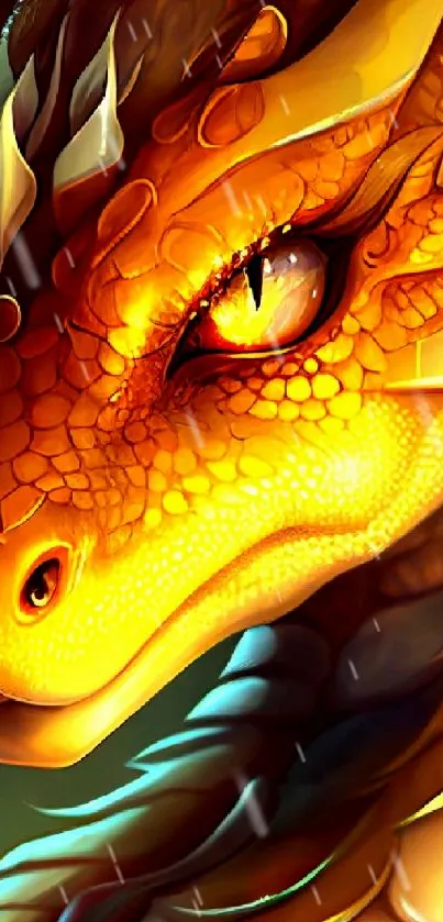 A vibrant golden dragon with detailed scales and a fantasy art style.