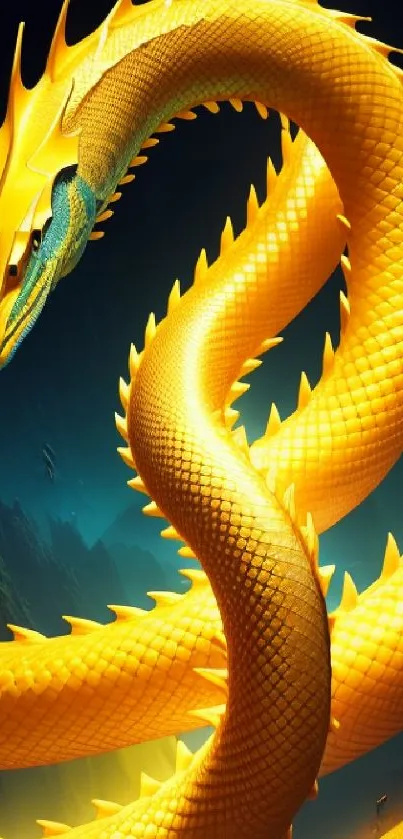 Golden dragon fantasy art wallpaper with vibrant colors.