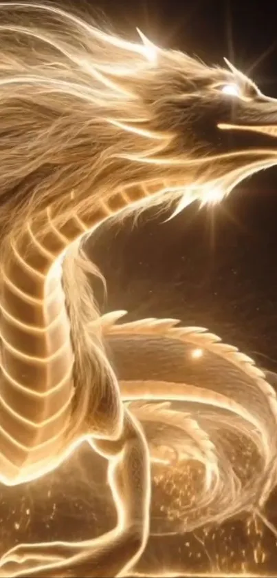 Golden dragon illuminates the mobile screen with ethereal fantasy art.