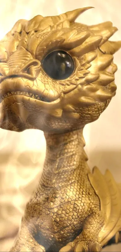 Golden dragon figurine on a neutral background, perfect for mobile wallpaper.
