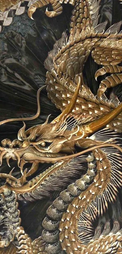 Golden dragon design on a dark background with intricate details.