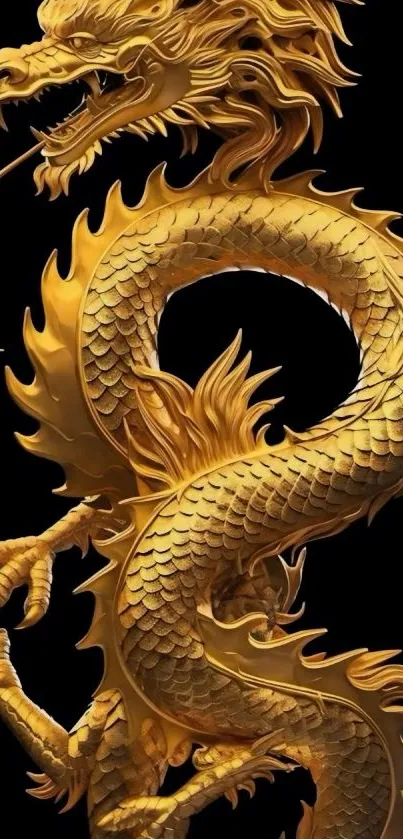 Intricate golden dragon design on a black background for mobile wallpaper.