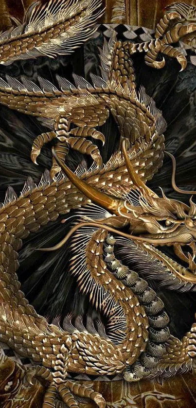 Golden dragon wallpaper with detailed design on dark background.