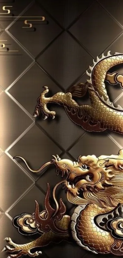 A 3D golden dragon on a textured background.