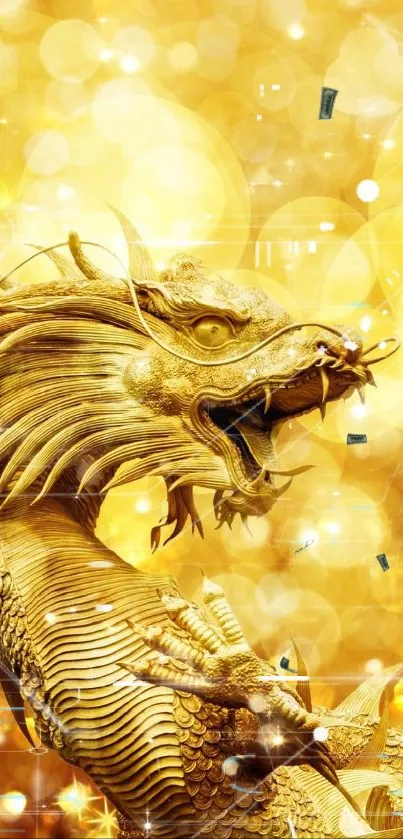 Golden dragon with luminous background wallpaper