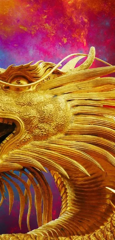 Golden dragon with vibrant background as phone wallpaper.