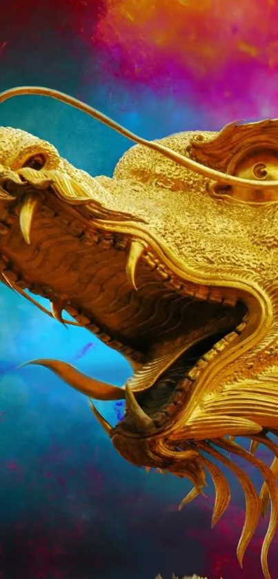 Golden dragon with vibrant colors background in artistic mobile wallpaper