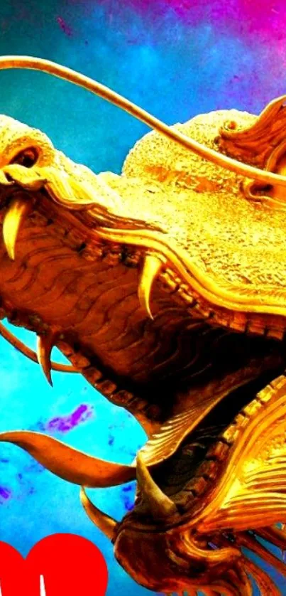 Golden dragon with vibrant colors mobile wallpaper.