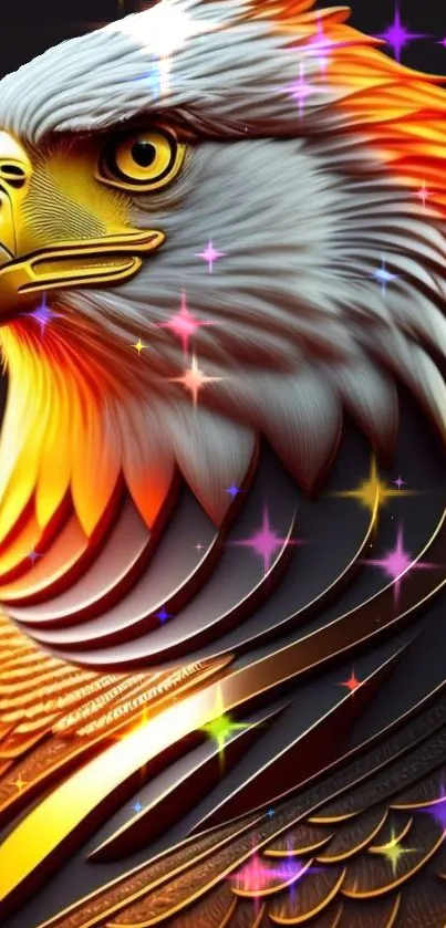 Fantasy eagle art with golden tones and colorful details for mobile wallpaper.