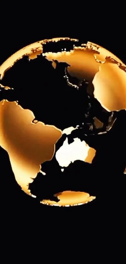 Golden Earth globe on a black background, stylish and modern.