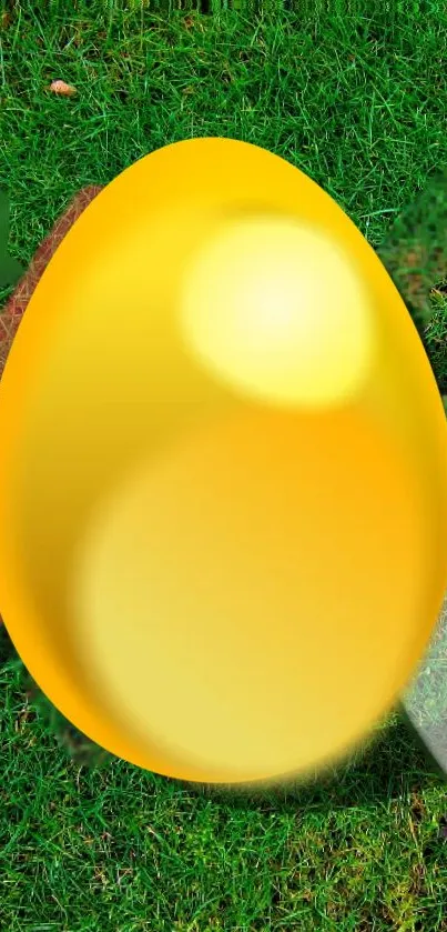 Golden egg resting on green grass mobile wallpaper.