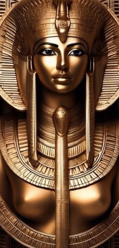Golden Egyptian goddess statue art with intricate details for mobile wallpaper.