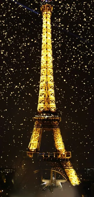 Eiffel Tower glowing against a starry night backdrop.