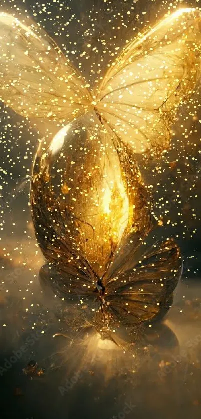 Golden butterfly mobile wallpaper with elegant design.