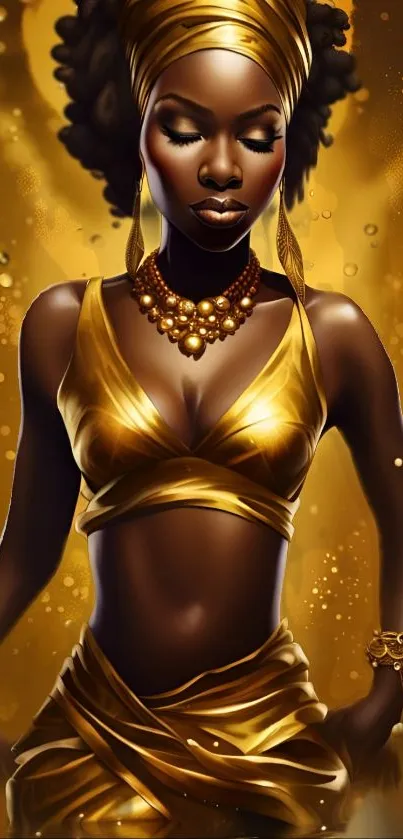 Golden themed wallpaper with elegant figure.