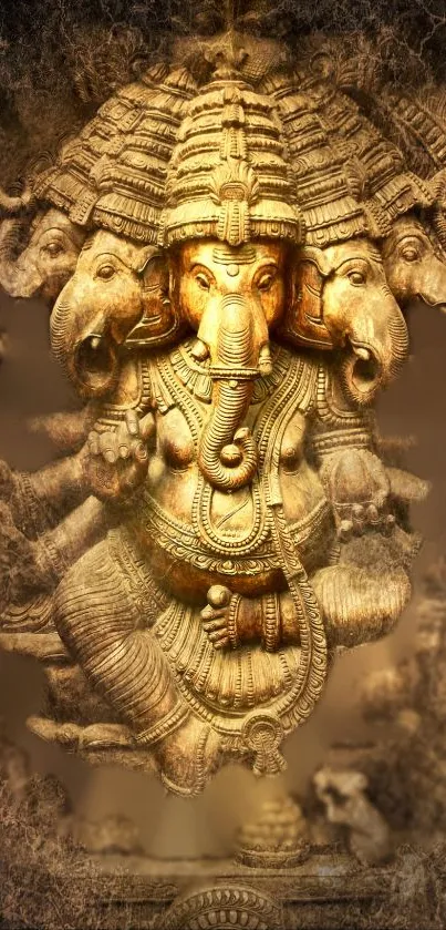 Golden elephant statue art mobile wallpaper with intricate details.