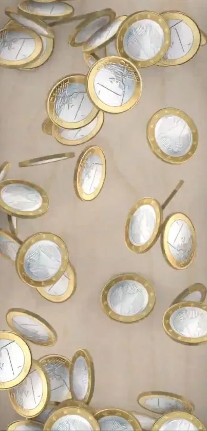 Falling golden euro coins against a neutral background.