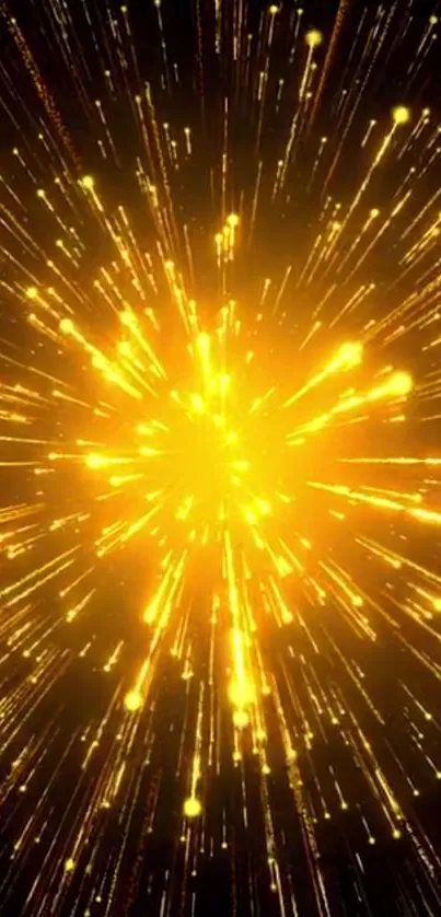 Golden explosion with bright yellow rays on a mobile wallpaper.