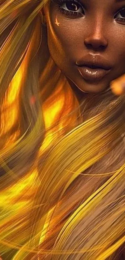 Ethereal character with flowing golden hair in a fantasy art style.