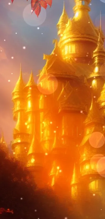 Golden fantasy castle amidst a dreamy ambiance.