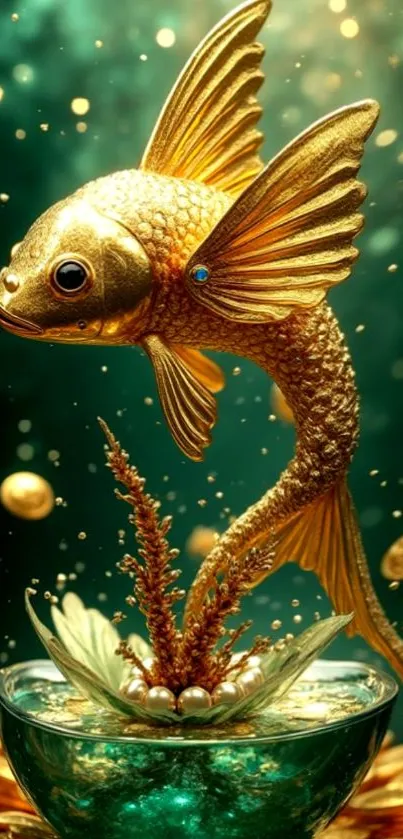 Fantasy golden fish art in a vibrant setting.