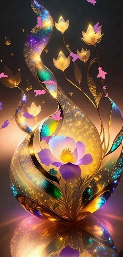 Golden and vibrant fantasy floral artwork with glowing effects.