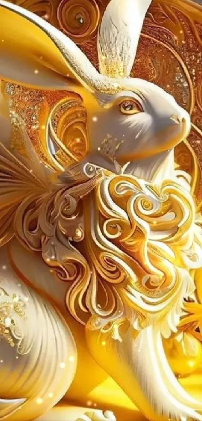 A golden fantasy rabbit with wings and intricate designs.