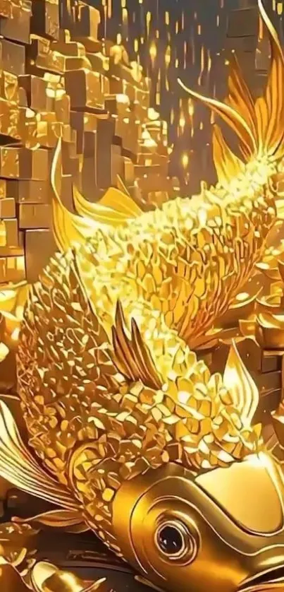 Golden koi fish in an ornate fantasy setting.
