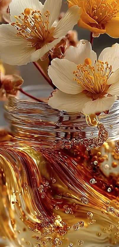 Golden flowers gracefully arranged in a vase create an elegant wallpaper.