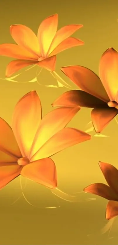 Vibrant golden floral wallpaper with orange flowers.