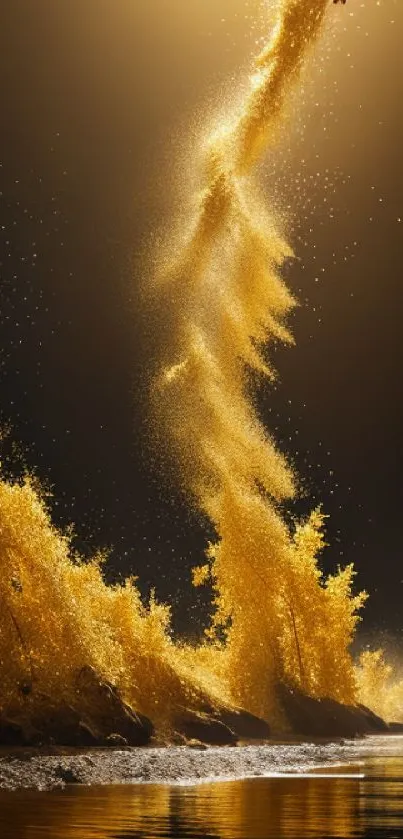 Golden abstract flow on dark background, creating a captivating visual effect.